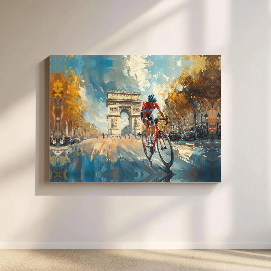 Paris Cyclist Canvas Print | Arc De Triomphe Impressionist Art | 1.25 Inch Gallery Wrap | Gift For Cycling Lovers & French Decor Enthusiasts