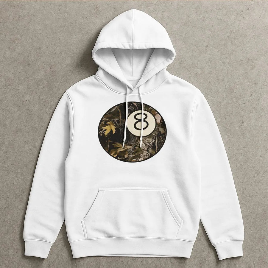 Camo 8 Ball Hoodie | Retro Billiards Pool Player Graphic | Premium Cotton Blend | Unisex Streetwear Gift for Him and Her