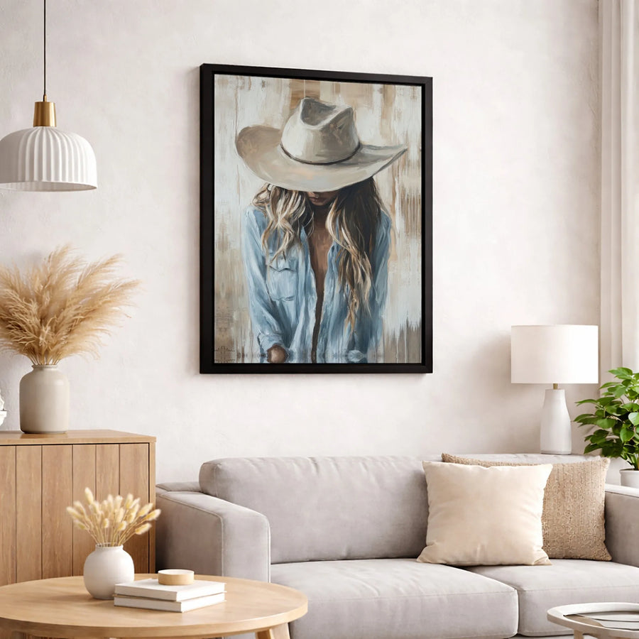 Western Cowgirl Wall Art | Neutral Countryside Canvas Print | Premium Gallery-Wrapped 1.25" Frame | Elegant Home Decor for Living Room