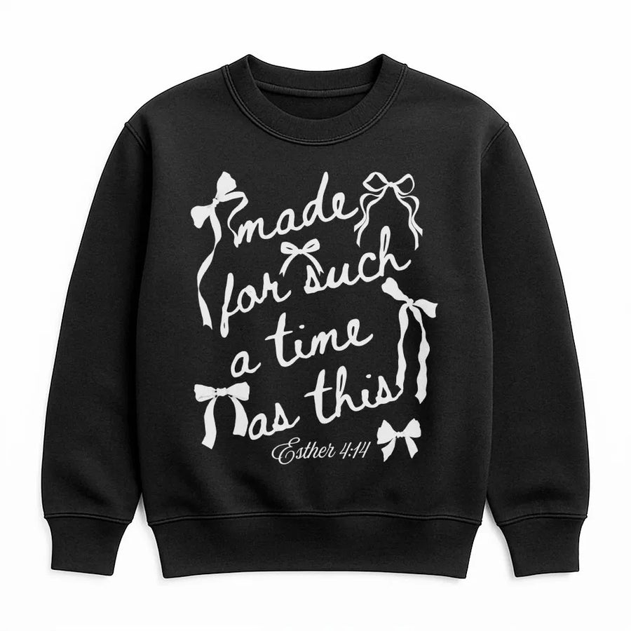 Made For Such A Time As This Sweatshirt | Esther 4:14 Coquette Bow Design | Premium Cotton Blend | Christian Faith Apparel Gift For Women
