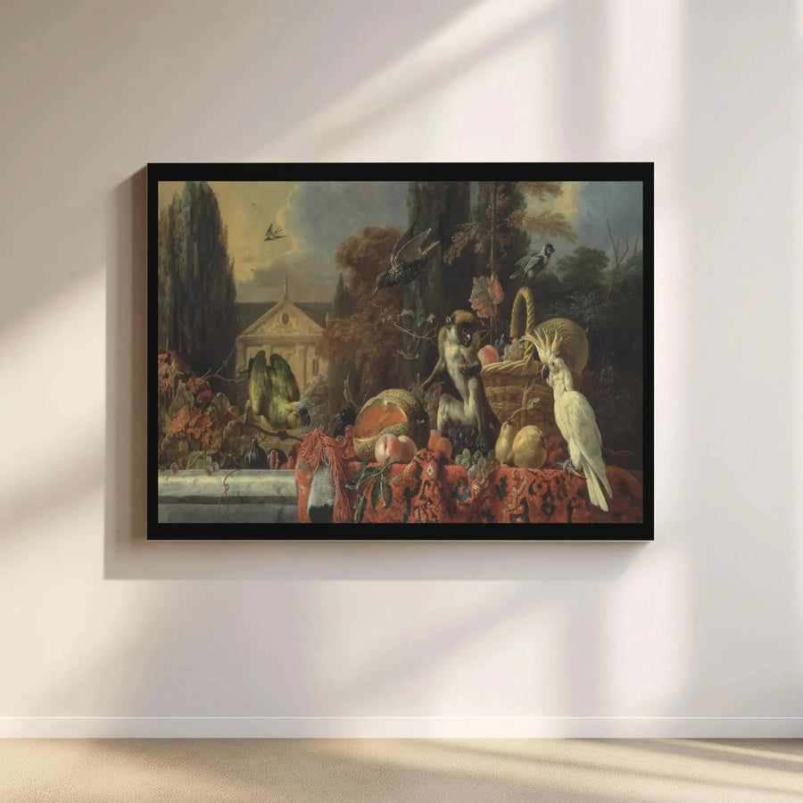 Vintage Monkey Still Life Canvas Art | Dark Academia Animal & Fruit Painting | Premium Gallery Wrapped Canvas | Collector's Classic Art Reproduction