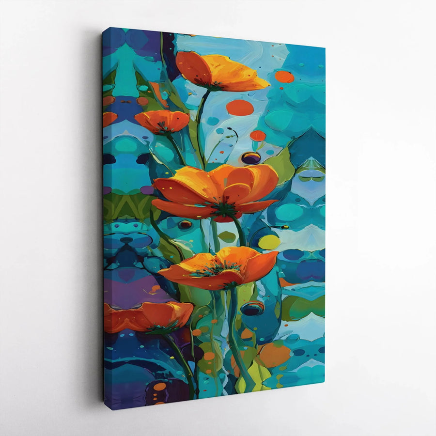 Abstract Floral Canvas Wall Art | Vibrant Orange Poppy Painting | Premium Gallery Wrap | Modern Home Decor Gift