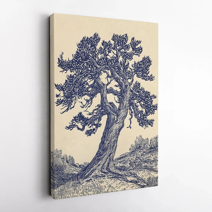 Gnarled Tree Canvas Print | Vintage Linocut Botanical Wall Art | Premium Gallery-Wrapped Gallery Quality | Nature Lover Home Office Decor Gift