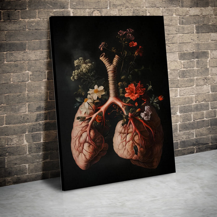 Anatomical Lungs Canvas Print | Floral Human Anatomy Wall Art | Premium 1.25 inch Gallery Wrap | Medical Office Decor Gift