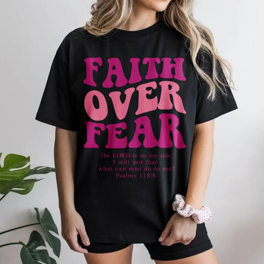 Faith Over Fear T-Shirt | Psalms 118:6 Bible Verse Sweater | Premium Cotton Blend | Inspirational Christian Gift for Women and Men