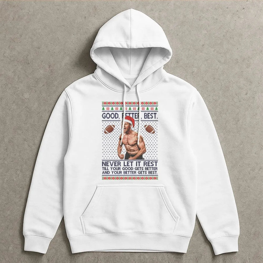Football Coach Ugly Christmas Hoodie | Motivational Quote Graphic Print | Premium Cotton Blend | Funny Holiday Gift For Football Fans & Coaches