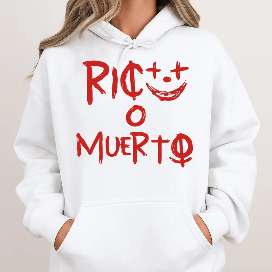 Rico O Muerto Hoodie | Edgy Urban Streetwear Graphic | Premium Cotton Blend | Unisex Gift for Urban Fashion Lovers