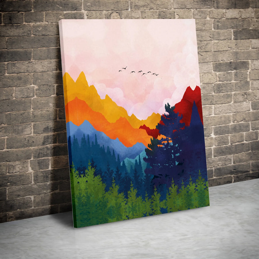 Abstract Mountain Wall Art | Colorful Forest Landscape Canvas Print | Premium Fade-Resistant Decor | Modern Nature Home Gift