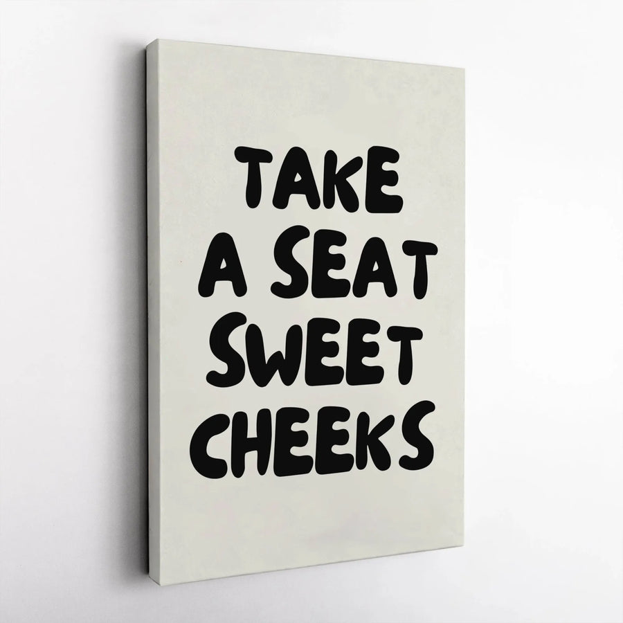 Take A Seat Sweet Cheeks Wall Art | Modern Typography Bathroom Sign | Premium Gallery Wrap Canvas | Funny Home Decor Gift For Powder Room