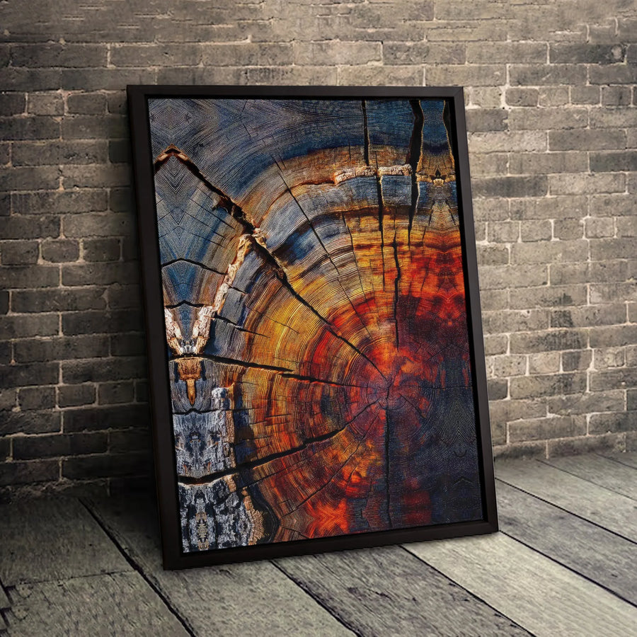 Abstract Tree Ring Canvas Wall Art | Colorful Wood Grain Growth Rings | 1.25 Inch Gallery Profile | Modern Home & Office Decor Print