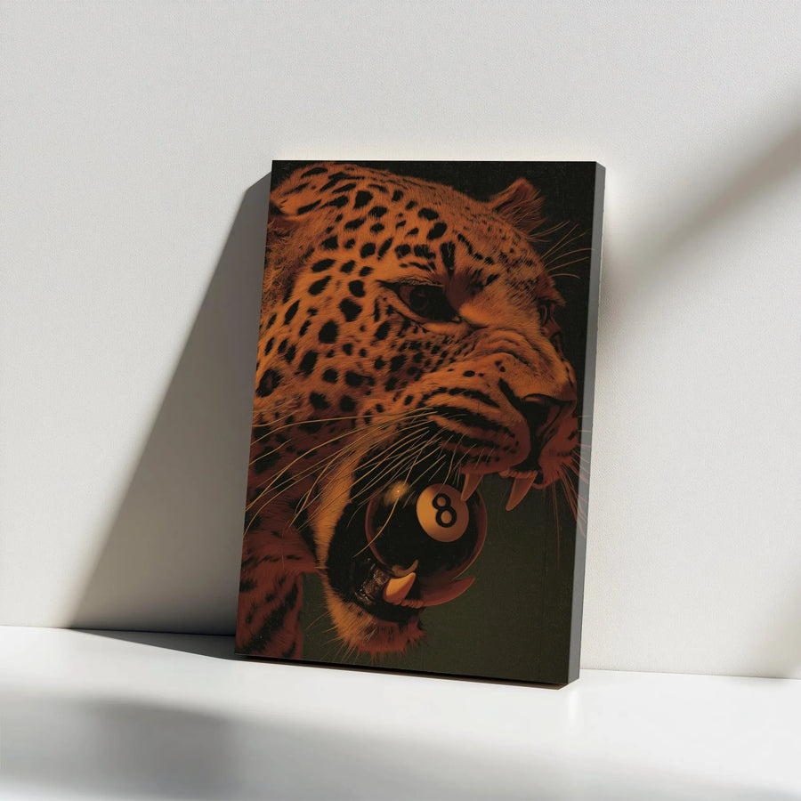 Leopard 8 Ball Vertical Canvas | Fierce Big Cat Billiards Art | Premium High-Resolution Print | Game Room & Man Cave Decor Collector's Gift