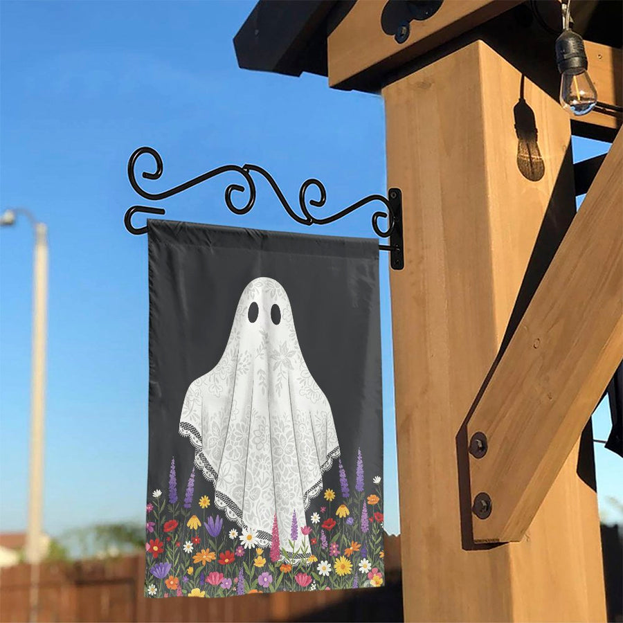 Lace Ghost Garden Flag | Spooky Floral Halloween Yard Decor | Premium Weather-Resistant Polyester | Cottagecore Autumn Home Gift