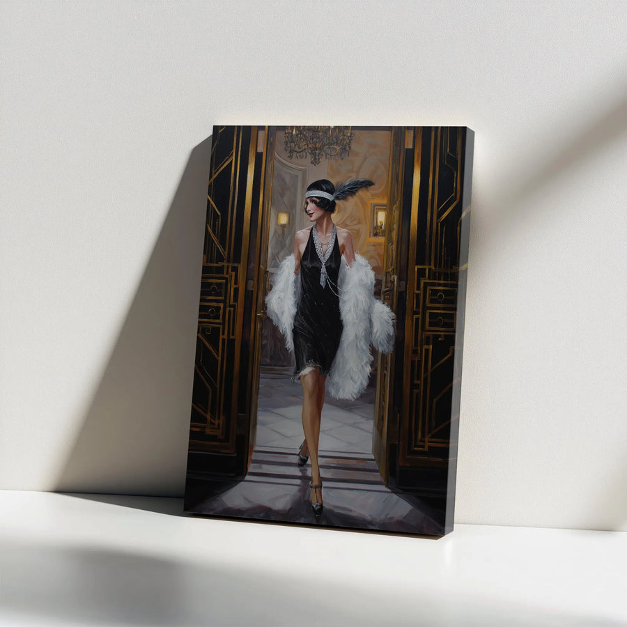 Art Deco Flapper Canvas Wall Art | Vintage 1920s Glamour Portrait | Premium Fade-Resistant Print | Great Gatsby Style Home Decor Gift