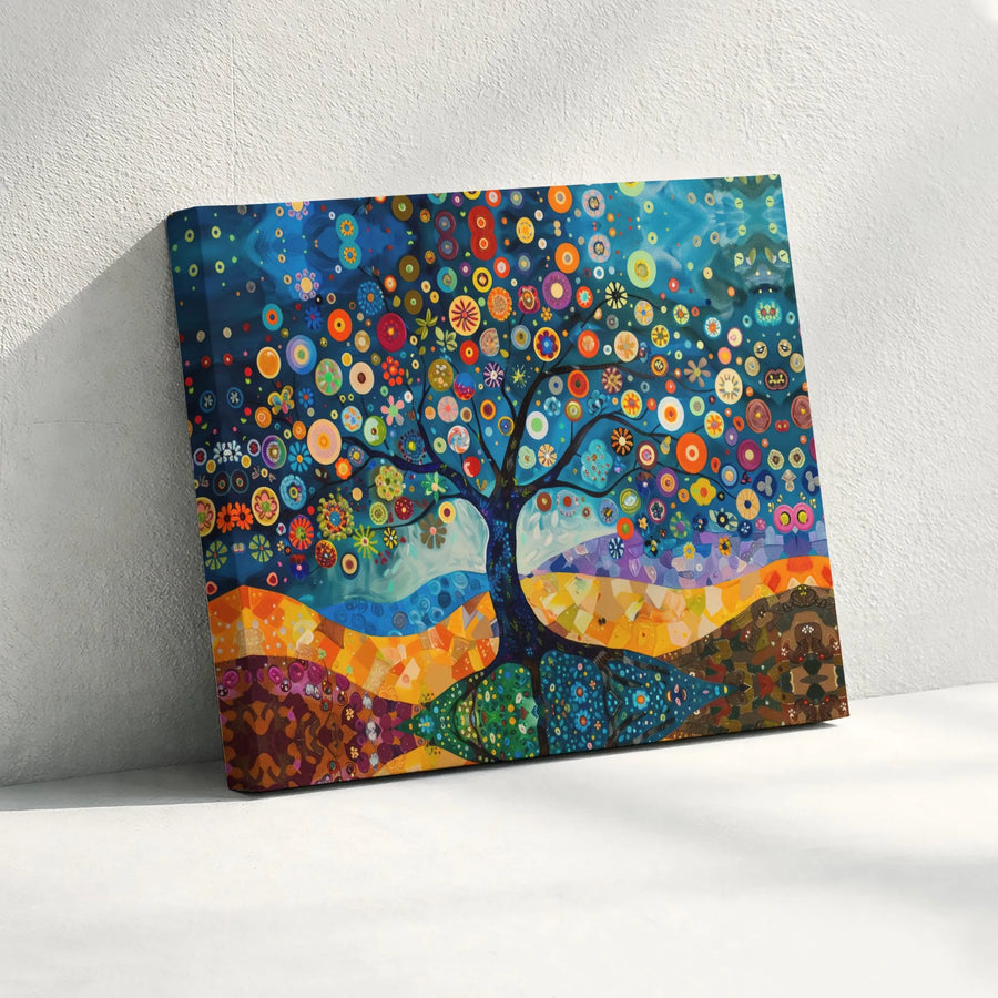Tree of Life Canvas Wall Art | Colorful Abstract Mosaic Painting | Premium Gallery Wrap Print | Modern Living Room Decor Gift