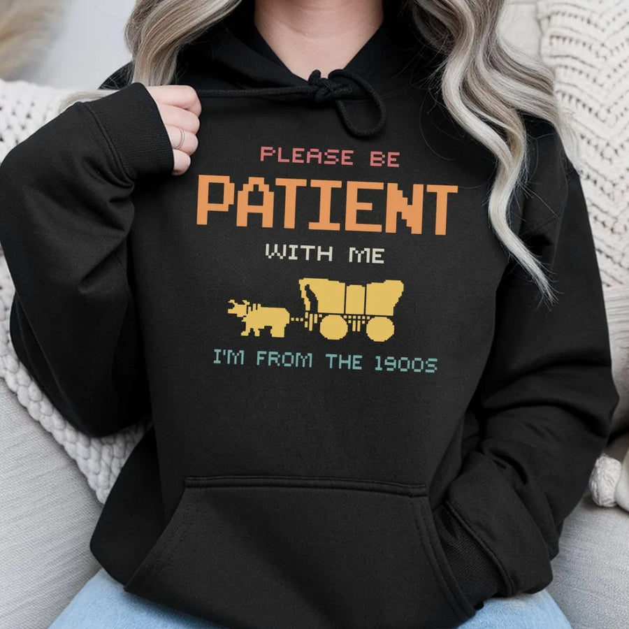 Retro Gaming Hoodie | Please Be Patient I Am From The 1900s | Premium Cotton Blend | Funny 90s Nostalgia Gift for Gamers
