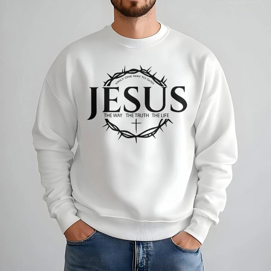 Jesus Sweatshirt | The Way The Truth The Life Scripture | Premium Cotton Blend | Christian Faith Apparel Gift For Men And Women