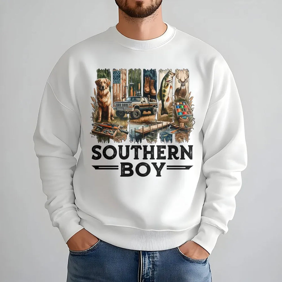 Southern Boy Sweatshirt | Country Life Fishing Hunting Graphic | Soft Cotton Blend Fleece | Gift For Outdoorsmen And Country Boys