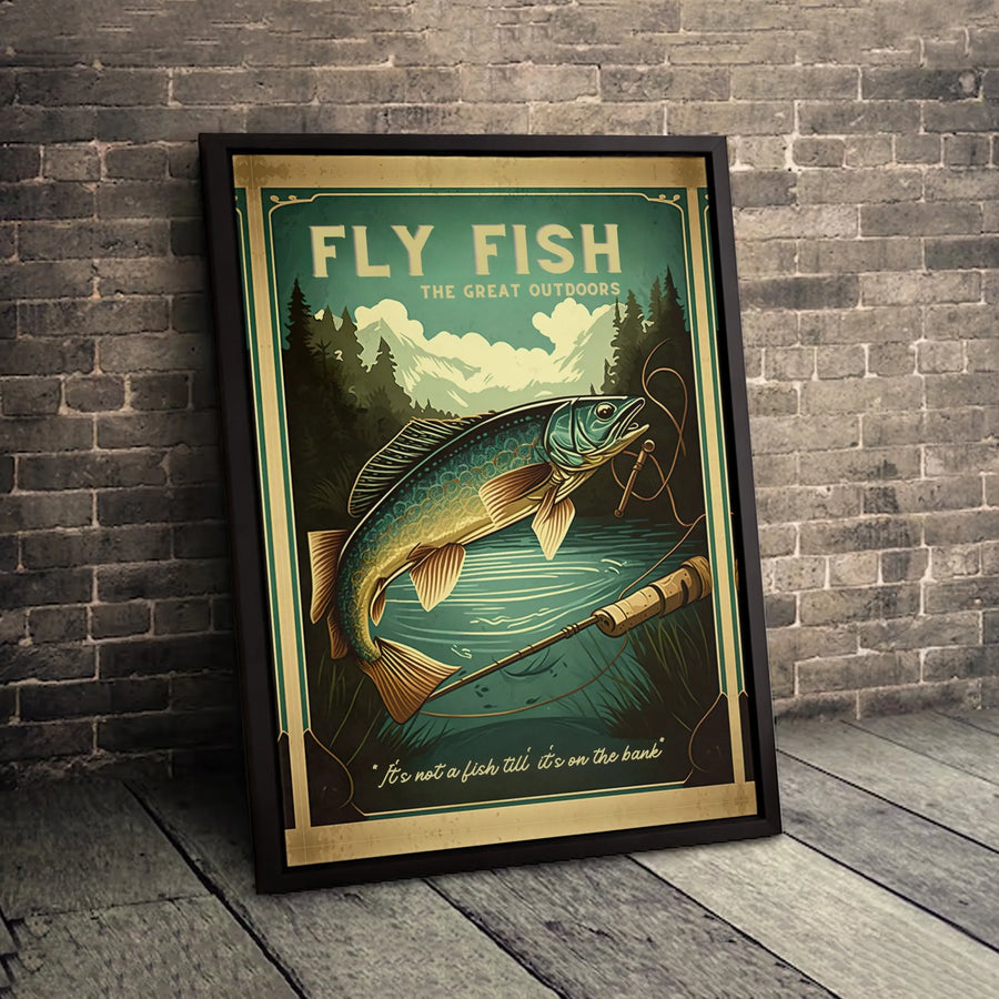 Fly Fishing Wall Art | Vintage Trout Illustration | Premium Gallery Wrapped Canvas | Gift for Angler & Fisherman