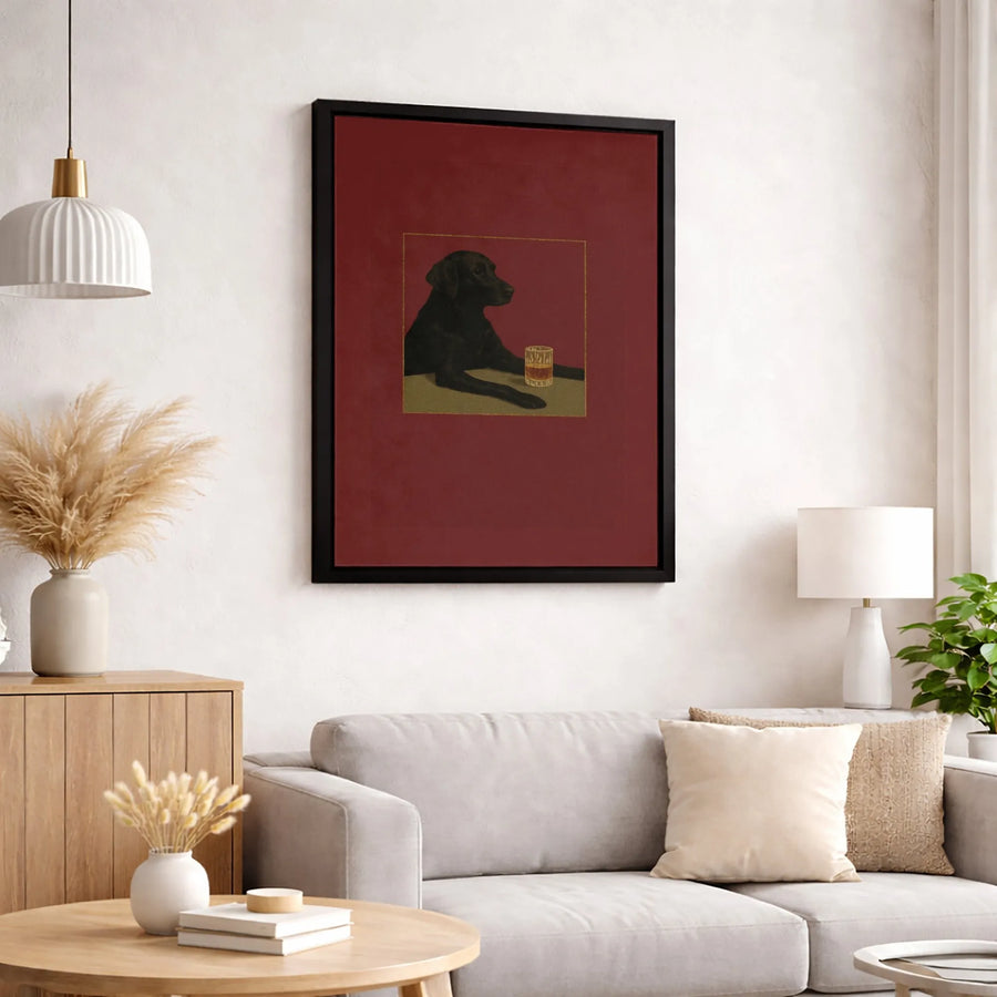 Black Labrador Whiskey Canvas Art | Sophisticated Bar Decor | Gallery-Quality Premium Canvas | Gift for Dog Lovers & Bourbon Enthusiasts