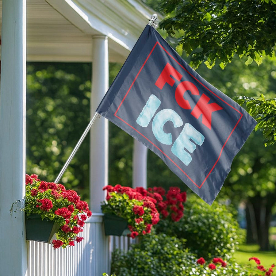 FCK ICE House Flag | Resistance Yard Decor | Weather-Resistant Polyester | Protest Slogan Home & Garden Gift
