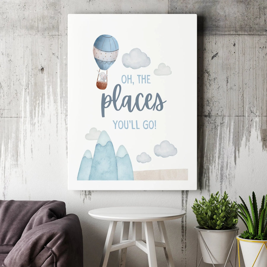 Hot Air Balloon Nursery Canvas | Watercolor Elephant Wall Art | Premium 1.25 Inch Gallery Wrap | Baby Boy Room Decor Gift