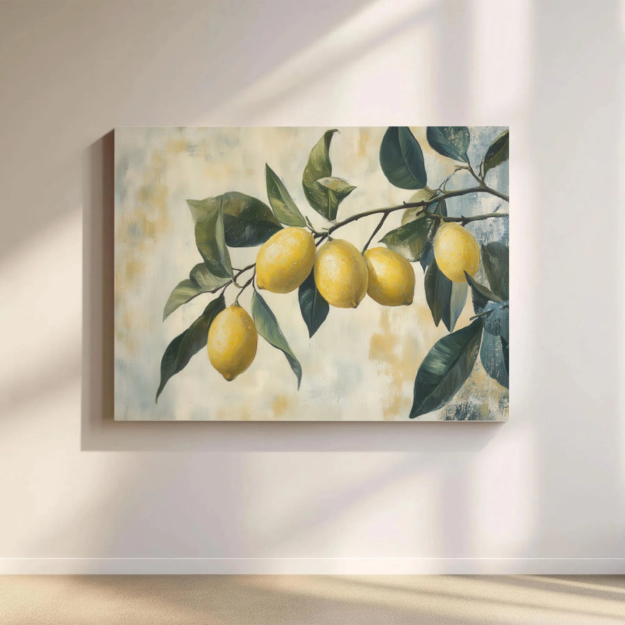 Lemon Branch Canvas Wall Art | Vintage Tuscan Fruit Painting Print | Premium Gallery Wrap Canvas | Farmhouse Kitchen Decor Gift