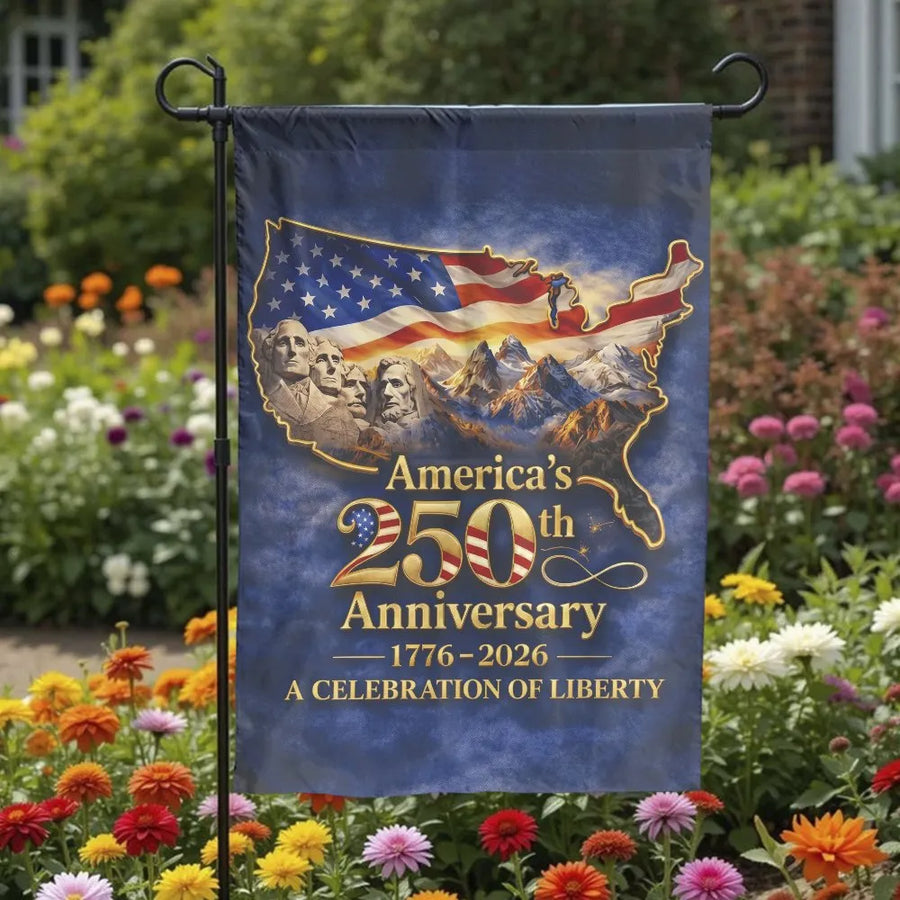 America 250th Anniversary Garden Flag | Mount Rushmore Celebration of Liberty Design | Double-Sided Weather-Resistant Polyester | Commemorative Patriotic Yard Decor Gift
