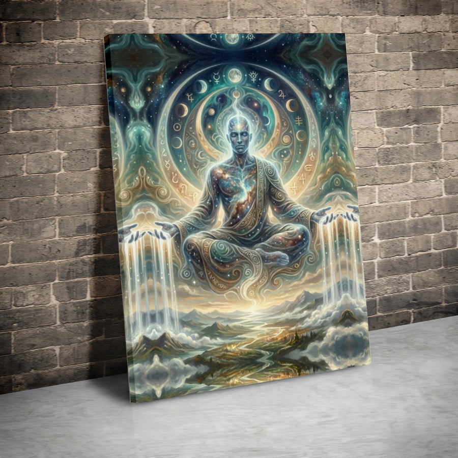 Cosmic Meditation Canvas Art | Psychedelic Celestial Buddha Wall Decor | Premium Gallery Wrapped Canvas | Spiritual Gift for Yoga Studio