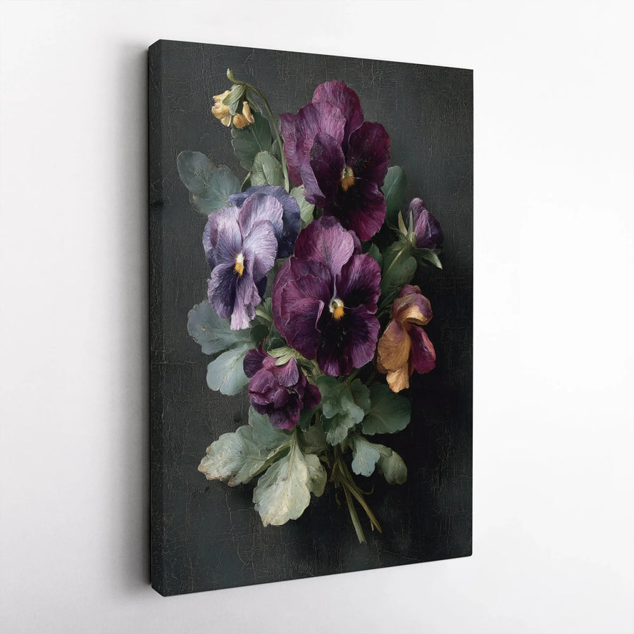 Vintage Purple Pansies Canvas Wall Art | Moody Floral Still Life Painting | Premium Gallery-Wrapped Decor | Botanical Home Gift for Flower Lovers