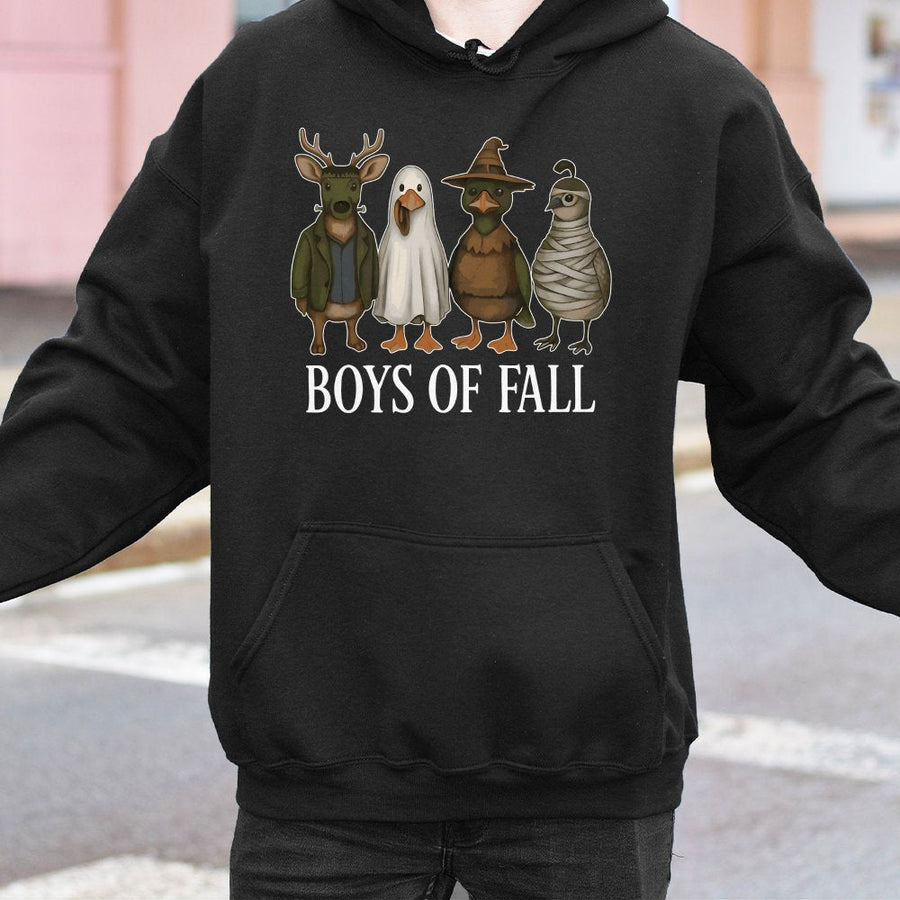 Boys Of Fall Halloween Hoodie | Funny Duck Hunter Costume Graphic | Soft Cotton-Poly Premium Sweatshirt | Fall Gift For Hunters And Outdoor Lovers