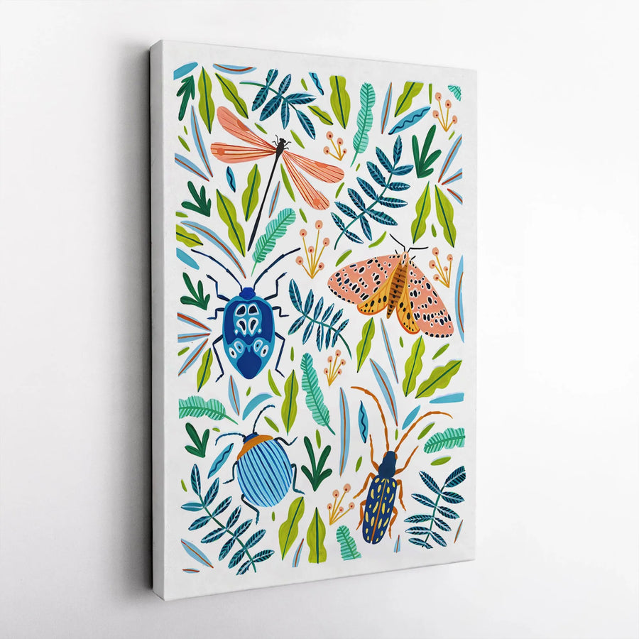 Colorful Insect & Botanical Canvas Wall Art | Modern Entomology Illustration | Premium Gallery Wrapped Canvas | Collector's Gift for Nature Lover