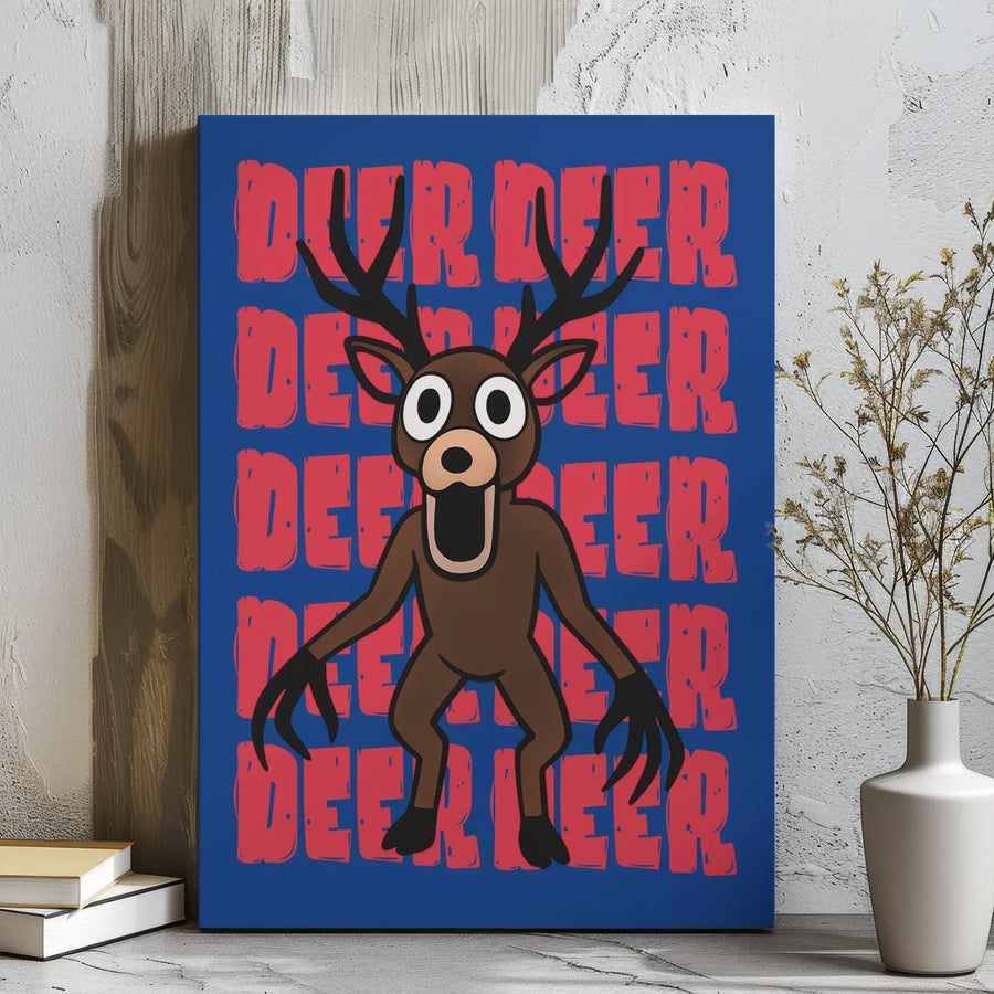 Deer Monster Wall Art | Quirky Cartoon Animal Canvas Print | Premium Gallery-Wrapped 1.25" Frame | Unique Home Decor Gift for Horror Fans