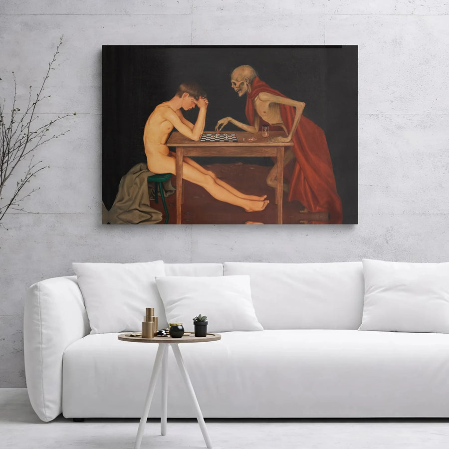 Chess With Death Canvas Art | Grim Reaper Surreal Wall Decor | Premium 1.25" Gallery Wrap | Gothic Home Office Decor Gift