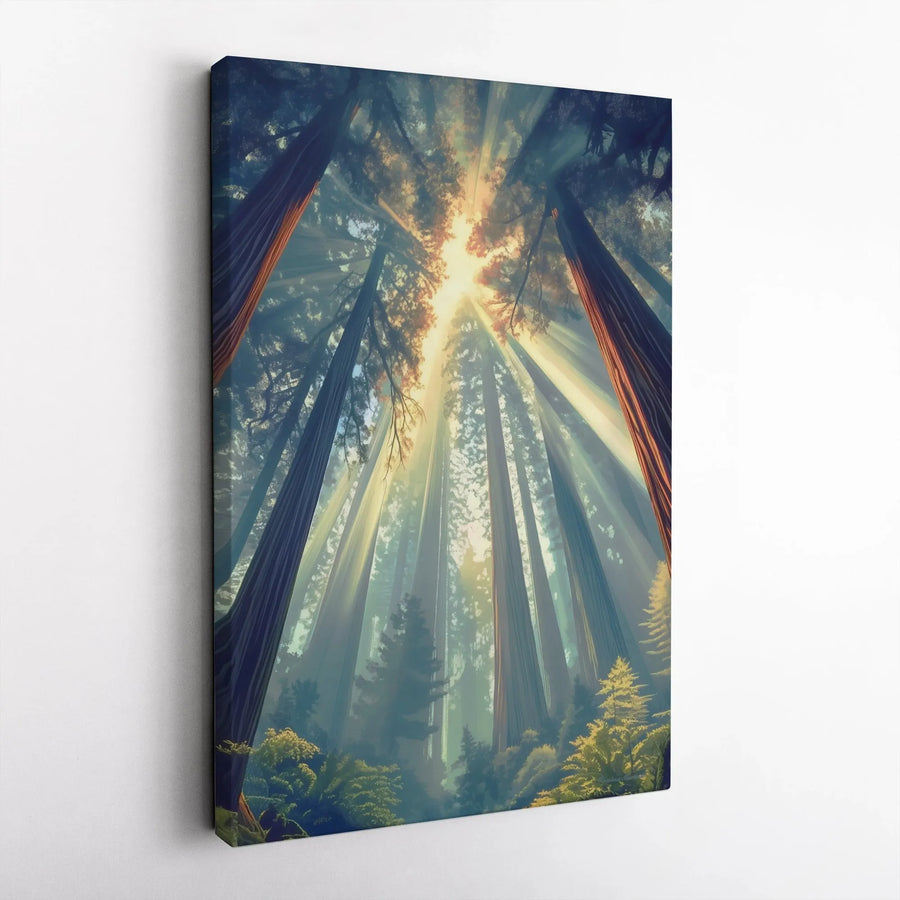Giant Redwood Forest Canvas Art | Sun Rays Through Trees Nature Print | 1.25 Inch Gallery Wrap | Premium Wall Decor Gift For Nature Lovers