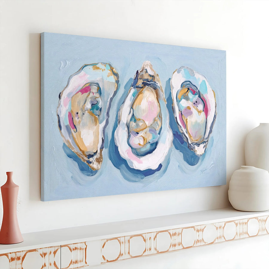 Coastal Oyster Wall Art | Abstract Seashells Canvas Painting | Gallery Wrapped Premium Decor | Beach House Living Room Gift