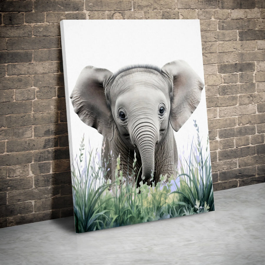 Baby Elephant Canvas Wall Art | Adorable Watercolor Wildlife Print | 1.25 Inch Gallery Wrap | Nursery Decor & Animal Lover Gift
