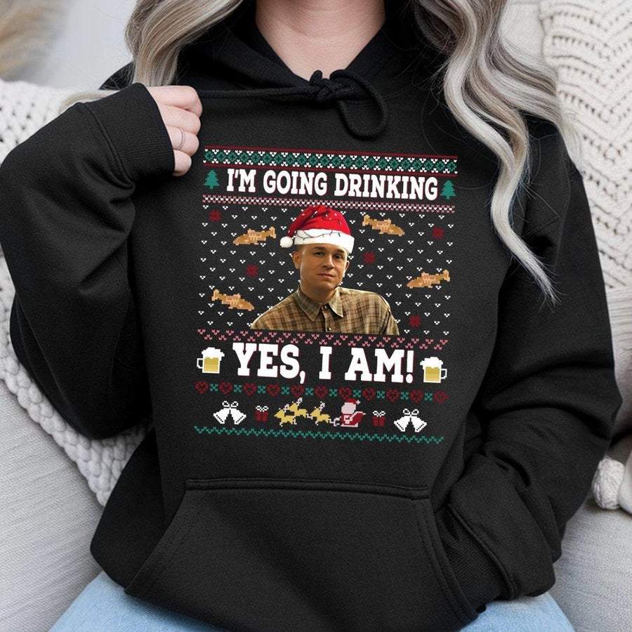 I'm Going Drinking Yes I Am Ugly Christmas Hoodie | Funny Meme Quote Graphic Sweatshirt | Premium Cotton Blend | Gift for Him Her Comedy Fan