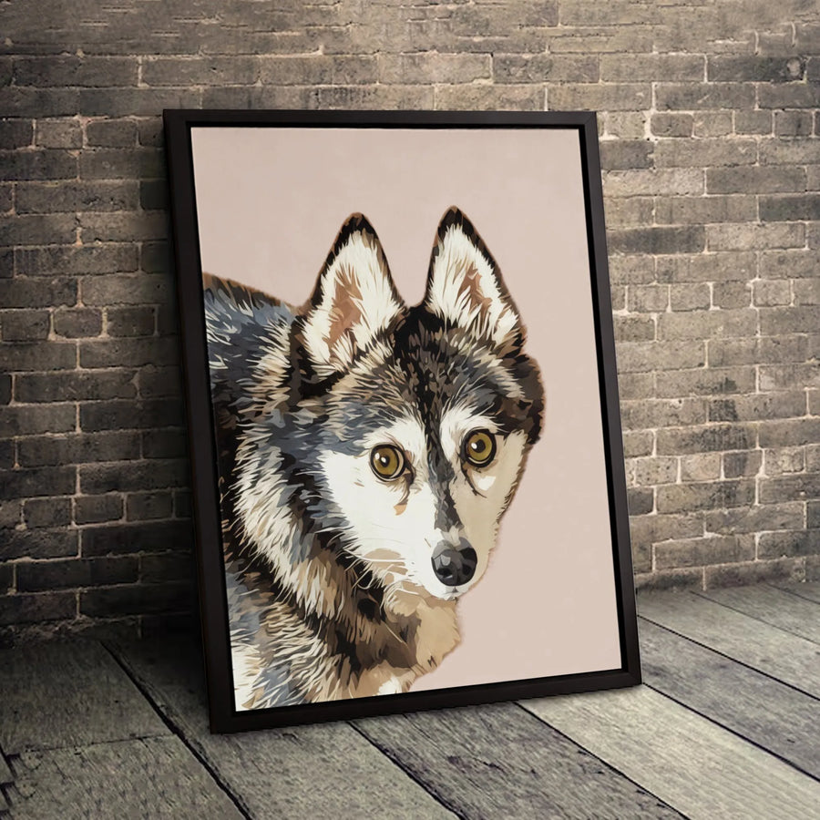 Husky Dog Wall Art Canvas | Artistic Animal Portrait With Big Eyes | Premium 1.25 Inch Gallery Wrap | Gift For Dog Lovers & Pet Decor