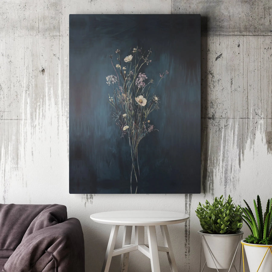 Moody Floral Wall Art | Vintage Wildflower Bouquet Canvas Print | Premium Gallery Wrapped Canvas | Modern Farmhouse Decor Gift