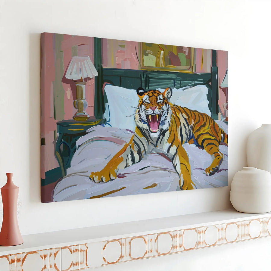 Roaring Tiger Canvas Print | Painterly Wildlife Bedroom Art | 1.25 Inch Gallery Wrapped Frame | Unique Statement Decor For Animal Lovers
