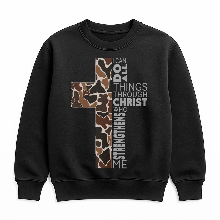 I Can Do All Things Through Christ Sweatshirt | Leopard Cross Bible Verse Print | Premium Unisex Christian Apparel | Faith Based Religious Gift