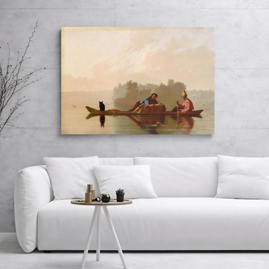 Fur Traders Descending The Missouri Canvas Art | George Caleb Bingham Fine Art | Premium Gallery Wrapped Canvas | Classic American History Wall Decor