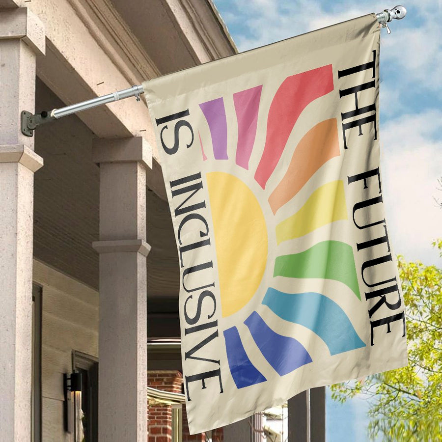 The Future Is Inclusive House Flag | Rainbow Sun Graphic Garden Decor | UV-Resistant Premium Polyester | Pride Home and Yard Decoration