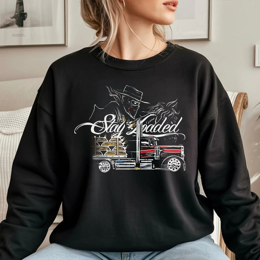 Stay Loaded Semi Truck Sweatshirt | Vintage Trucker Graphic Apparel | Premium Cotton Blend | Gift For Truck Driver And Long Haul Enthusiast