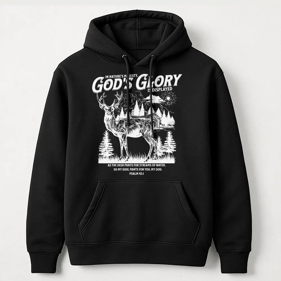 God's Glory Deer Hoodie | Psalm 42:1 Bible Verse Graphic | Premium Cotton Blend | Christian Hunting Gift For Men And Women
