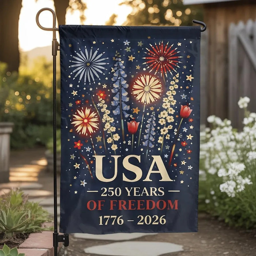 USA 250th Anniversary Garden Flag | Commemorative 1776-2026 Fireworks Design | Double Sided Polyester | Patriotic Yard Decor for 4th of July