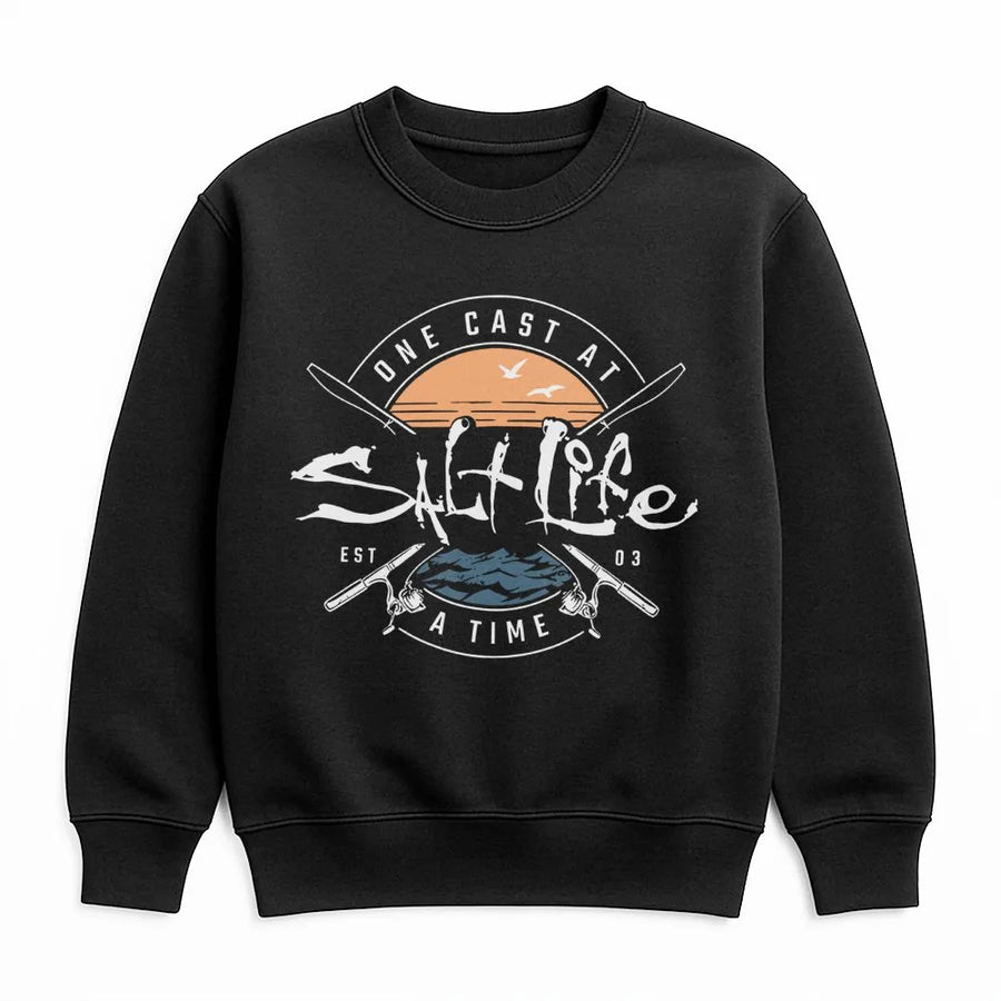 Fishing Graphic Sweatshirt | One Cast At A Time Coastal Design | Premium Cotton Blend | Gift For Anglers, Boaters & Ocean Lovers