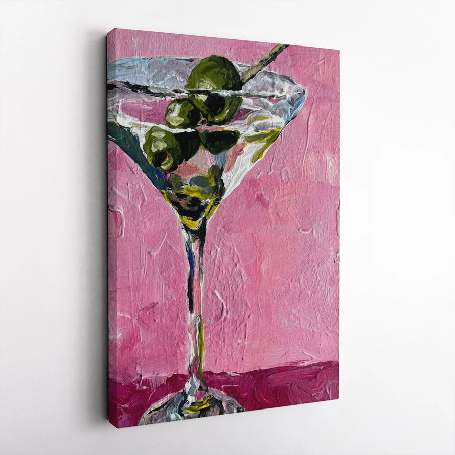 Martini Glass Canvas Wall Art | Impressionist Cocktail Painting | Premium Gallery Wrap Canvas | Modern Bar Cart Decor Gift