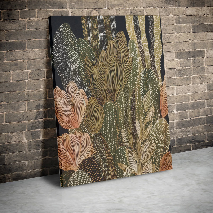 Abstract Cactus Wall Art | Desert Succulent Botanical Print | Gallery Wrapped 1.25" Canvas | Modern Earth Tone Living Room Decor Gift