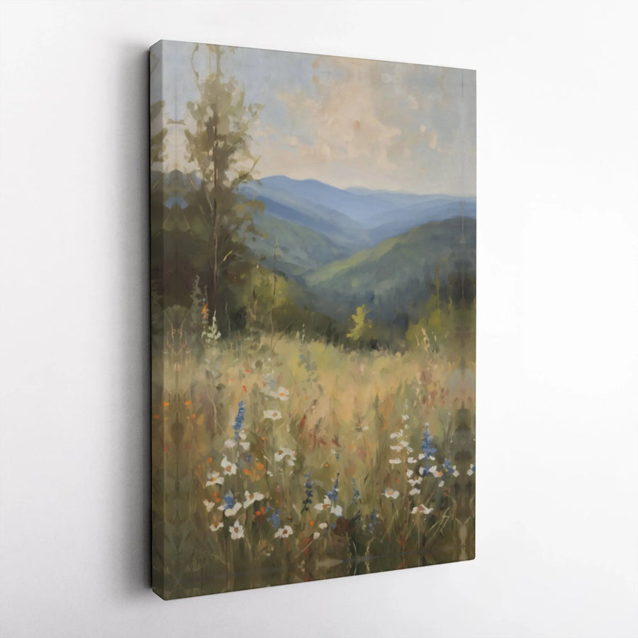 Mountain Landscape Canvas Print | Wildflower Meadow Impressionist Art | Gallery Wrap 1.25" Premium Wall Decor | Nature Lover Home Gift